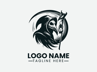 Plague Doctor Sickle Lantern Dark Fantasy Logo Design, Dark Fantasy Plague Doctor Logo