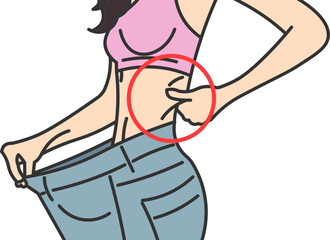 woman showing weight loss and diet result