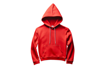 a red hoodie with a white hoodie cutout and isolated on transparent background 