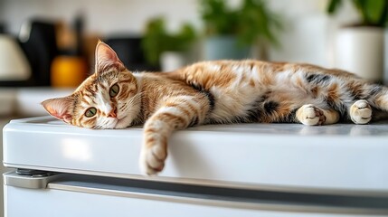 Cat Relaxing on Fridge.