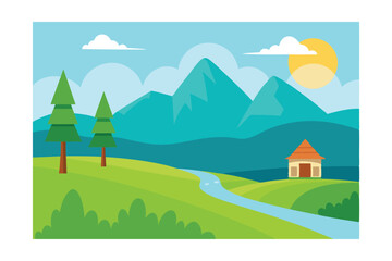 Fototapeta premium landscape with mountains and house