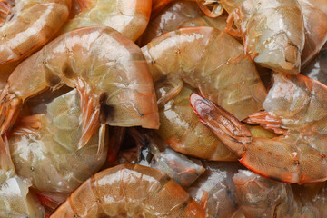 Fresh raw shrimps as background, top view
