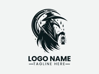 Plague Doctor Sickle Lantern Dark Fantasy Logo Design, Dark Fantasy Plague Doctor Logo