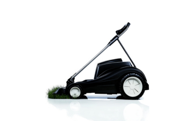 a lawn mower with a lawn mower on the ground cutout and isolated on transparent background 