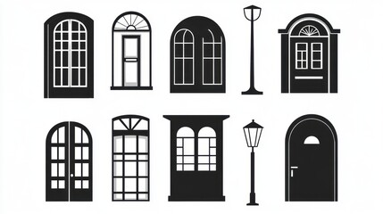 Exterior door and window silhouettes; architectural design