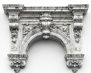 Fototapeta premium Ornate architectural arch with intricate carvings against a plain backdrop