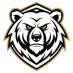 Ferocious Bear Head Mascot with Golden Outline, Sharp Eyes, Strong Art