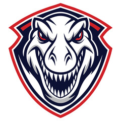 of Aggressive Dinosaur with Sharp Teeth in Badge on White