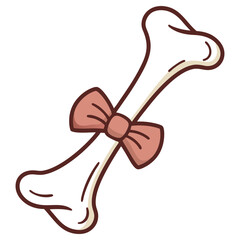 Cartoon Dog Bone with Bowtie Icon, Isolated on Transparent Background, Animal Theme