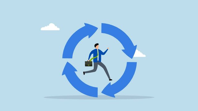 Working habit, 4k animation of businessman running on habit circle arrow diagram.
