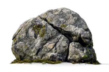 a large rock with moss growing on it cutout and isolated on transparent background 