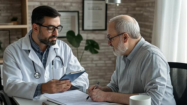 Young Doctor Assists Senior Patient With Insurance Paperwork Generative AI