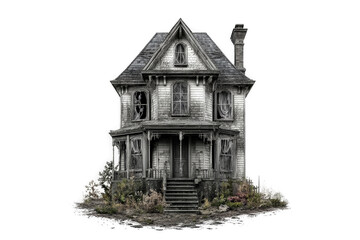 a house with a porch and stairs cutout and isolated on transparent background 