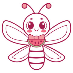 Cute Cartoon Bee with Watermelon Slice on Transparent Background