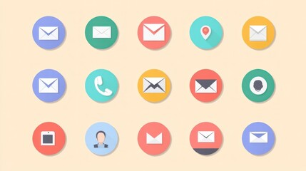 Colorful email and contact icons; communication; web design