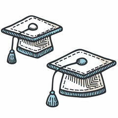 Fototapeta premium Graduation caps for students, depicted in black. A sketched graduation hat representing an academic ceremony. Square education uniform, with caps isolated and displayed in different rotations. JPEG