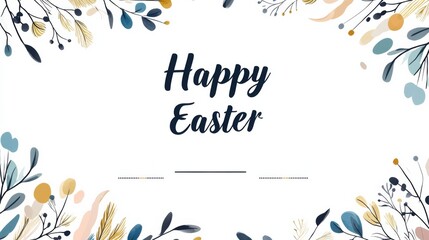 Modern Easter party invitation template with elegant script text, colorful geometric border, and a cute bunny illustration for festive event customization.