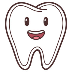 Cartoon Happy Tooth Character with Smiling Face Isolated on Transparent Background