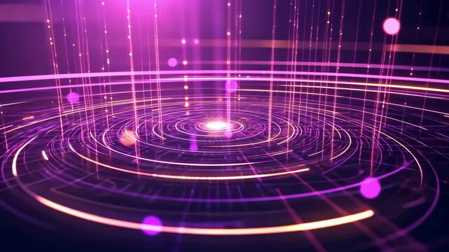 Abstract Purple Light Rays and Circular Patterns Background Design