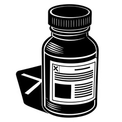 A silhouette of a bottle of medicine with a prescription label, resting on a table