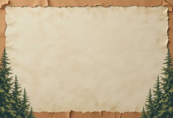Vintage Torn Paper Background Framed Evergreen Trees - Customizable Blank Canvas Spring Invitations Announcements