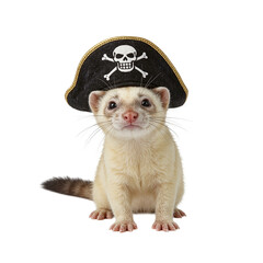 Naklejka premium Mischievous young ferret with a pirate hat featuring a skull emblem Playful and adorable Perfect for animal lovers