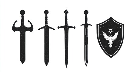 Medieval swords and shield; fantasy game design