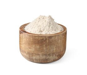 Brown rice flour in bowl isolated on white