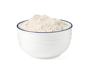 Brown rice flour in bowl isolated on white