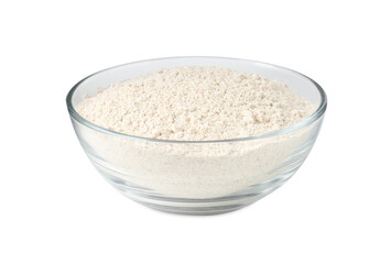 Brown rice flour in bowl isolated on white