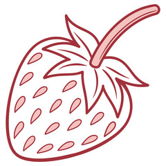 Cartoon Strawberry with Seeds and Stem on White Background