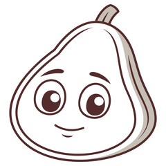Fototapeta premium Cartoon White Fig Vector, Smiling Face, Brown Outline, Cute and Friendly, Simple Style