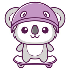 Cartoon Koala Riding Skateboard with Helmet and Transparent Background, KidFriendly Cute Design