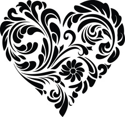 Heart from the elements of the ornament, drawn by a black line. Wedding. Elegant. element for design. Black and White Floral Vector Design