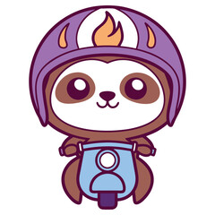 Cute Sloth Riding Scooter with Purple Helmet on Transparent Background