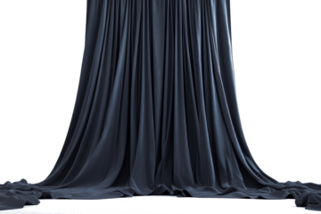 a black curtain with a white background cutout and isolated on transparent background 