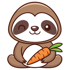 Adorable Sloth Cartoon Winking Holding Carrot Isolated on Transparent Background