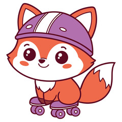 Cheerful Fox with Helmet and Purple Roller Skates Cartoon on Transparent Background