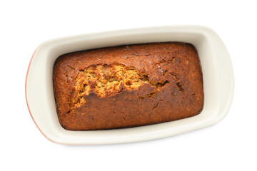 One tasty carrot cake isolated on white, top view