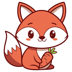 Adorable Cartoon Fox Character with Carrot, Orange Fur and Transparent Background