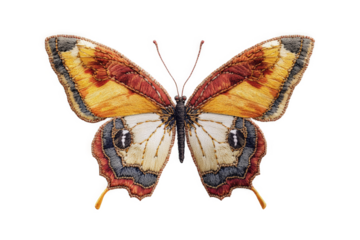 a butterfly with a yellow and black wing cutout and isolated on transparent background 