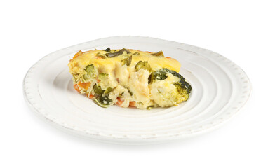 Piece of tasty vegetable casserole isolated on white