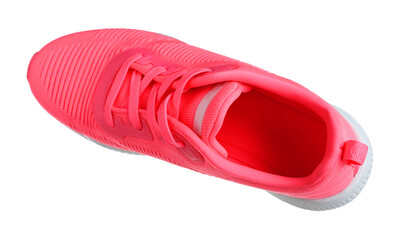 One pink sneaker in air isolated on white