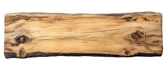 Rustic wooden plank featuring a natural wood grain and visible knots, ideal for use in design projects requiring organic or natural textures. Isolated on transparent background, png.