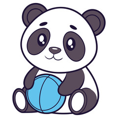 Adorable Panda Cartoon Holding a Blue Ball on Transparent Background Design