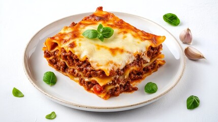 Melted Cheese Lasagna with Basil Garnish