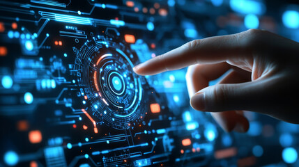 "Internet, business, technology, and network concept, highlighting digital marketing content planning and advertising strategy. A virtual button symbolizing the digital world and strategic 