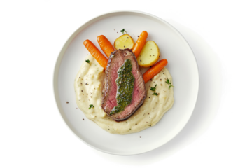 a plate of food with meat carrots and potatoes cutout and isolated on transparent background 