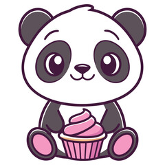 Cute Panda Holding Pink Cupcake on Transparent Background