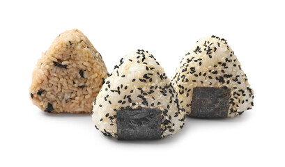 Rice balls (onigiri) isolated on white. Traditional Japanese dish